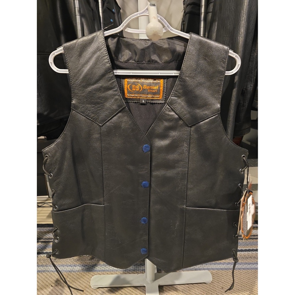 NWT Daniel Smart DS252 Women's Side Lace Leather Motorcycle Vest L